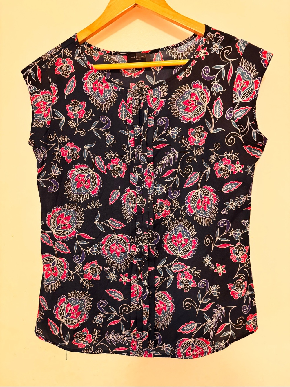 The Limited Navy Floral Cap-Sleeve Blouse - Pink & Cream Accents